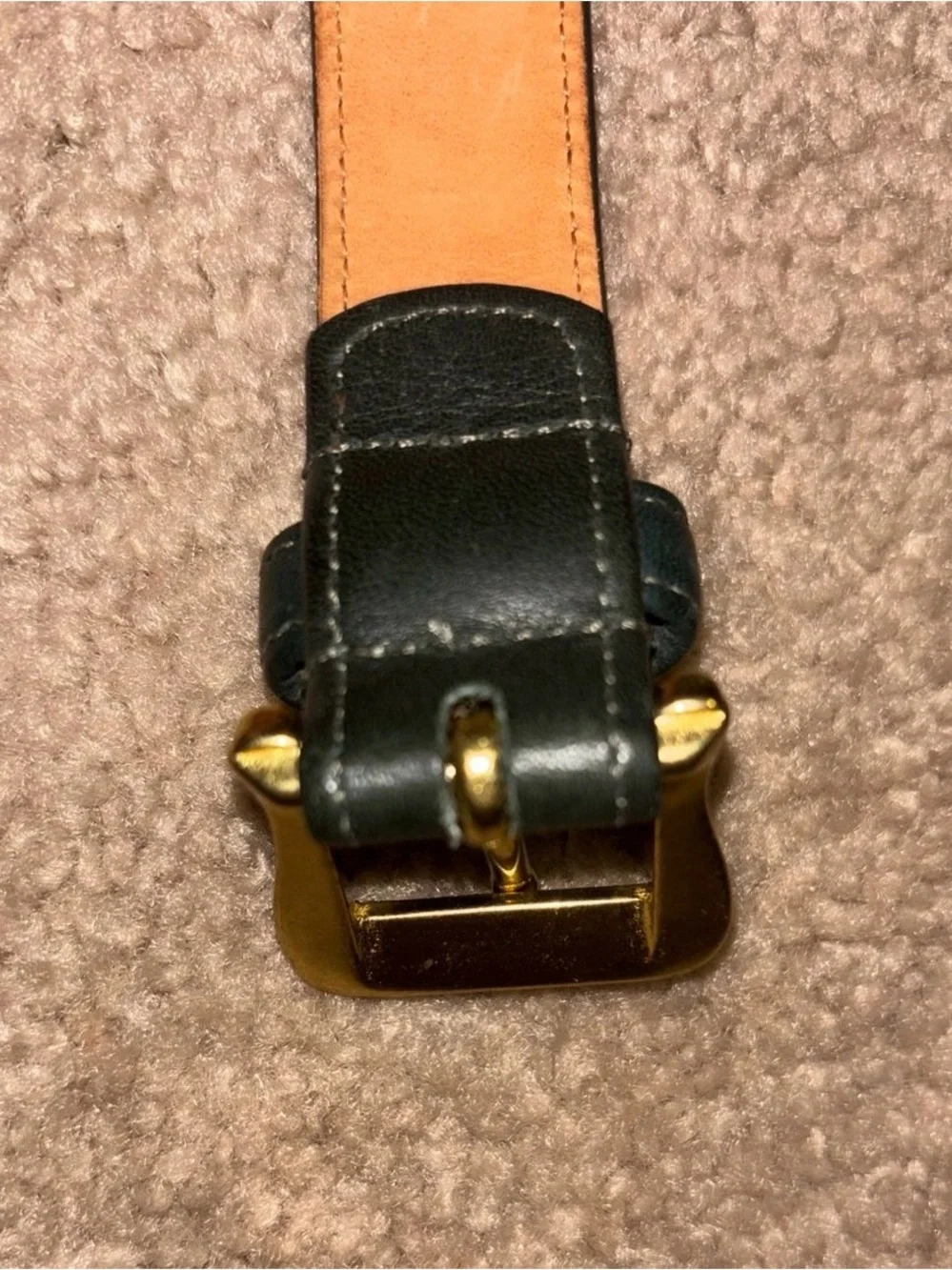 Coach Women’s Forest Green Leather Belt with Brass Buckle